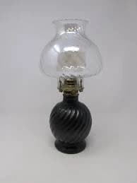 Black Swirled Oil Lamp w/ Glass Shimmer Swirled Chimney 14" *Rare* Vintage