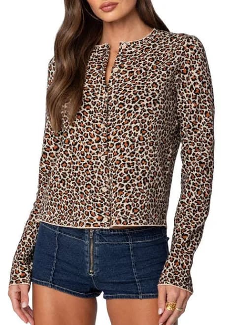 Edikted Women's Leopard Printed Knit Cardigan
