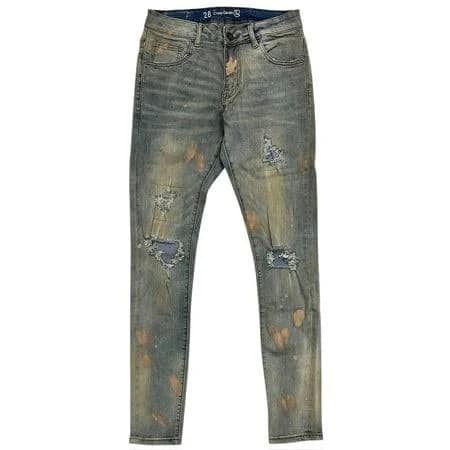 Crysp Denim Men's Distressed Rip Vintage Wash Skinny Fit Jeans