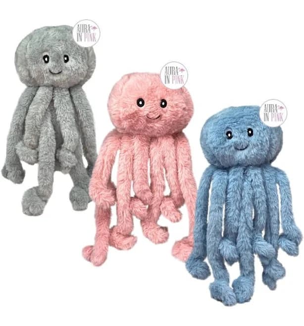 Nandog Pet Gear Octopus Squeaky Plush Dog Toys - Grey, Pink, Blue