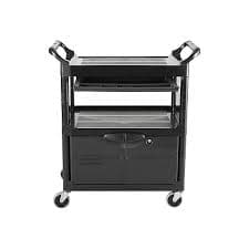 Rubbermaid 2-Shelf Plastic/Poly Mobile Utility Cart with Swivel Wheels, Black (FG345700BLA) | Staples