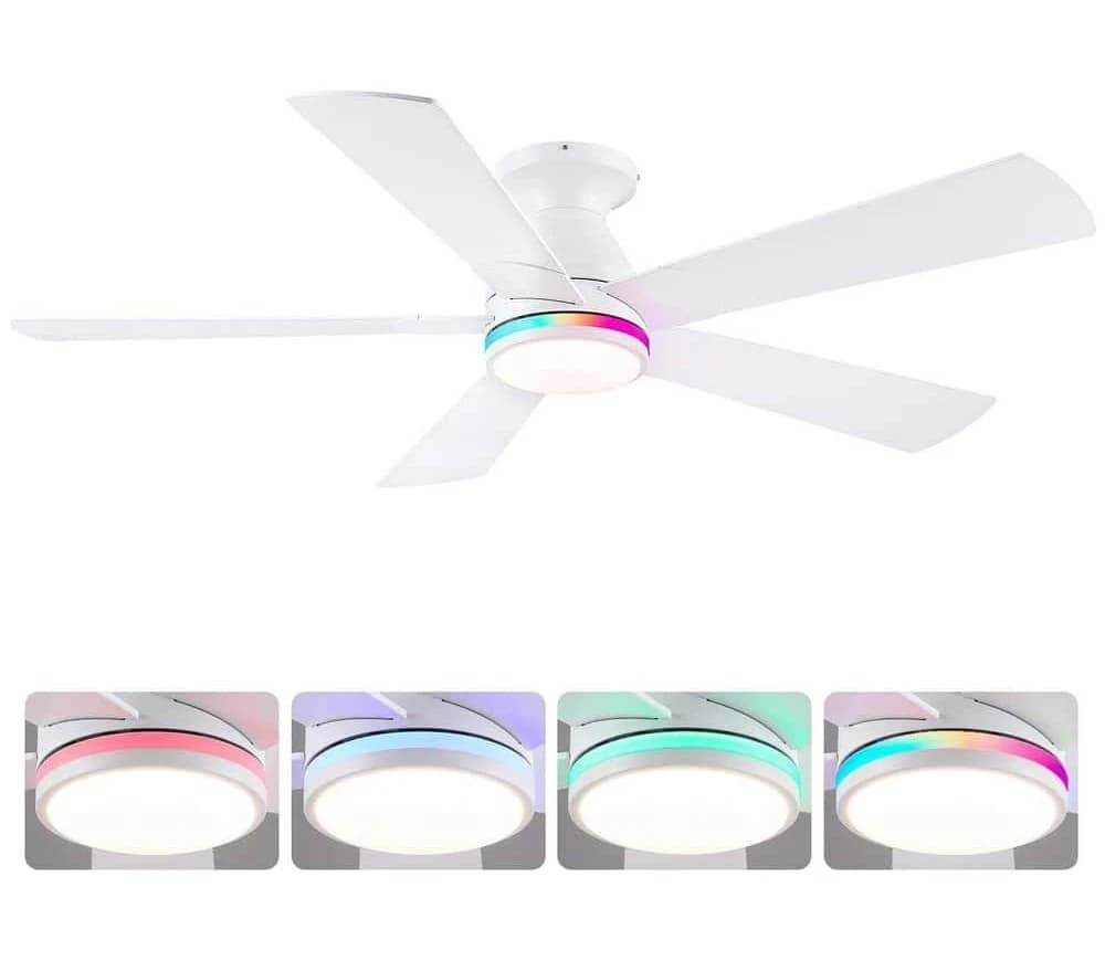 52 Inches Flush Mount Ceiling Fan with Light and Remote