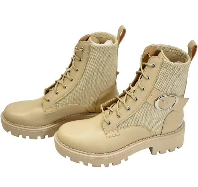 Andrea Boots Womens Size 6 Bone Beige Combat Lace Up Lug Sole Ankle