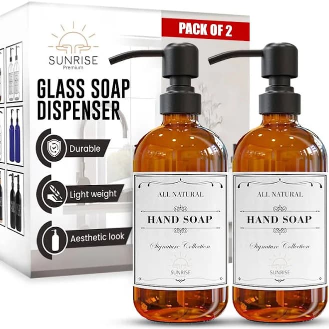 Sunrise Premium 2-Pack Amber Glass Soap Dispenser