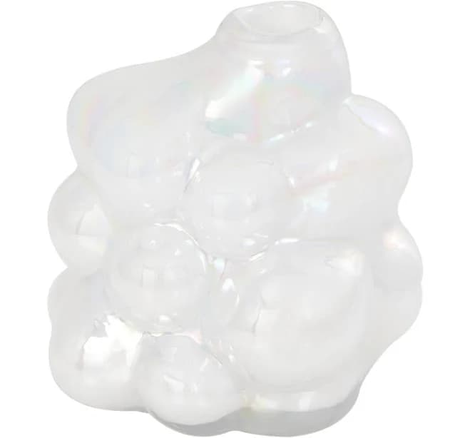 Ivory and Iris 8" Clear Abstract Handmade Bubble Glass Vase