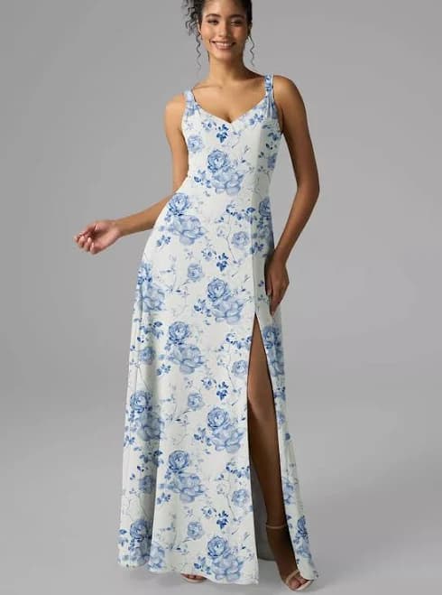 AW.Bridal A-line V-Neck Floor Length Sleeveless Spaghetti Straps Split Bridesmaid Dresses Dress