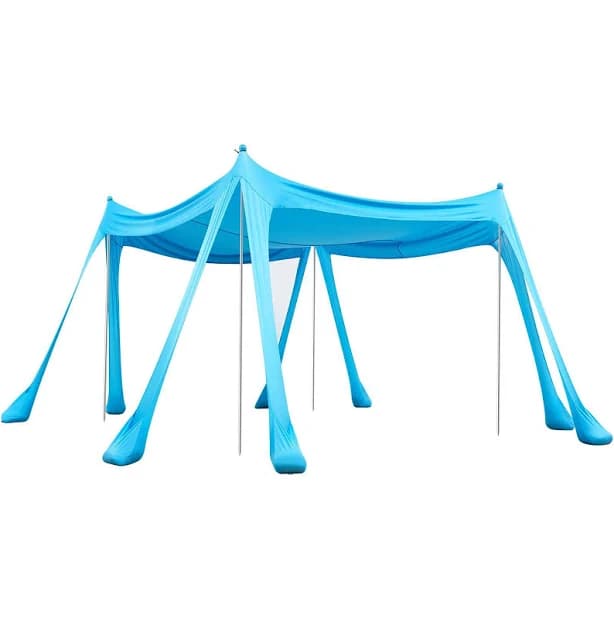 VEVOR 10x10 ft Beach Tent Sun Shelter Upf50+ Sun Protection 6.6 ft Tall Pop Up Canopy with Sandbags Poles Shovels Portable Shade