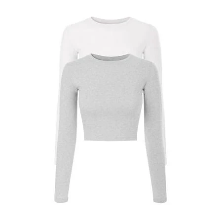Made by Olivia Women's Long Sleeve Round Neck Crop T-Shirt
