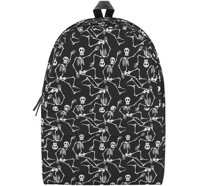 Gearfrost Black and White Skeleton Pattern Print School Backpack