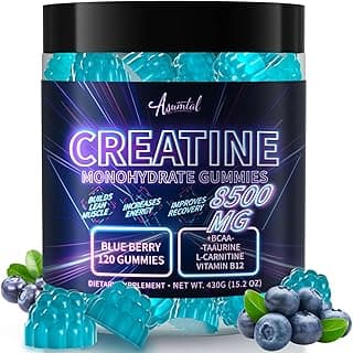 Asumtal Creatine Monohydrate Gummies Complex 8500 MG for Men & Women, Creatine Monohydrate Supplement for Muscle Growth, Strength & Energy Support, Pre Workout Gummies 120 Count Blueberry