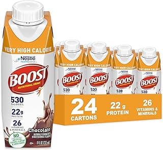 BOOST Very High Calorie Nutritional Drink – Helps Weight Gain & Maintenance - 530 Calories - 26 Vitamins & Minerals - 22 g Protein - Calorie-Dense Nutritional Drink - Chocolate - 8 fl oz (Pack of 24)