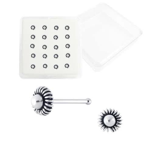 Oxidized Flower Ball Beaded Nose Stud