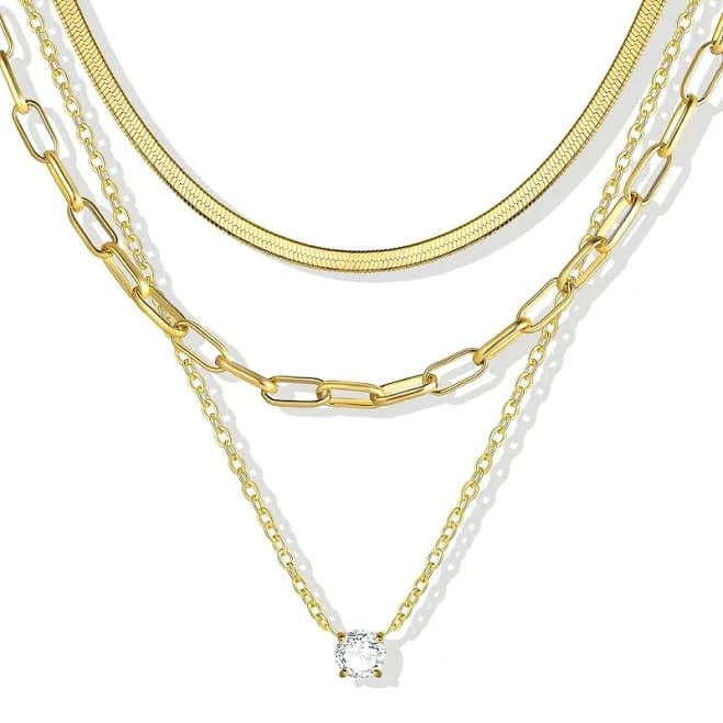 17 Mile Gold Layered Choker Necklace For Women, 14k Real Gold Plated