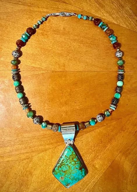 Emmy Award Designer Silver Turquoise Pendant Necklace