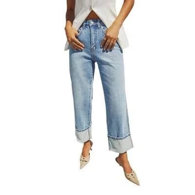 Women's Stretchy Wide Leg Baggy High Waist Denim Pants