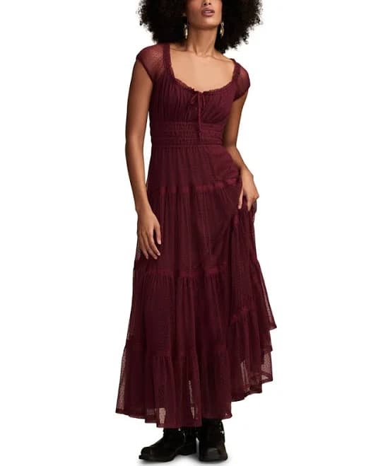 Lucky Brand Women's Cinched Waist Tulle Maxi Dress