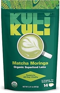 Matcha Moringa Organic Superfood Latte - Matcha Green Tea Powder for Natural Caffeine & Antioxidants with Moringa and Lion’s Mane for Cognitive Support and Mental Focus