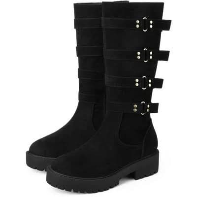 Knee High Platform Buckle Chunky Heel Boots