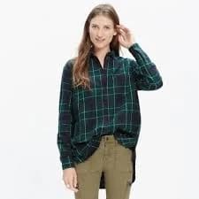 Madewell Oversized Irwin Plaid Blue Green Flannel Button Down Shirt Size Small