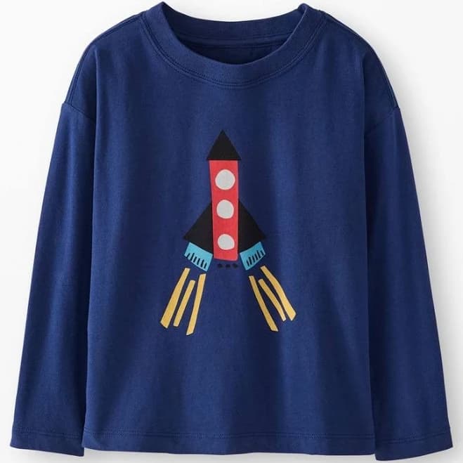 Boys' hanna andersson Rocket On Navy Long Sleeve Relaxed Fit Graphic T-Shirt