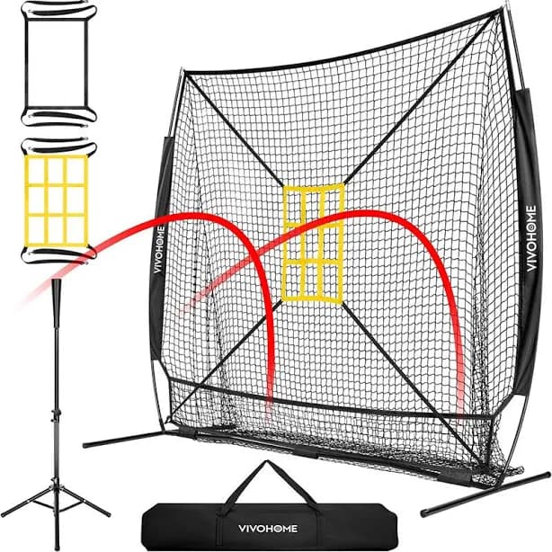 VIVOHOME 7 ft. x 7 ft. Red Baseball Softball Hitting Net