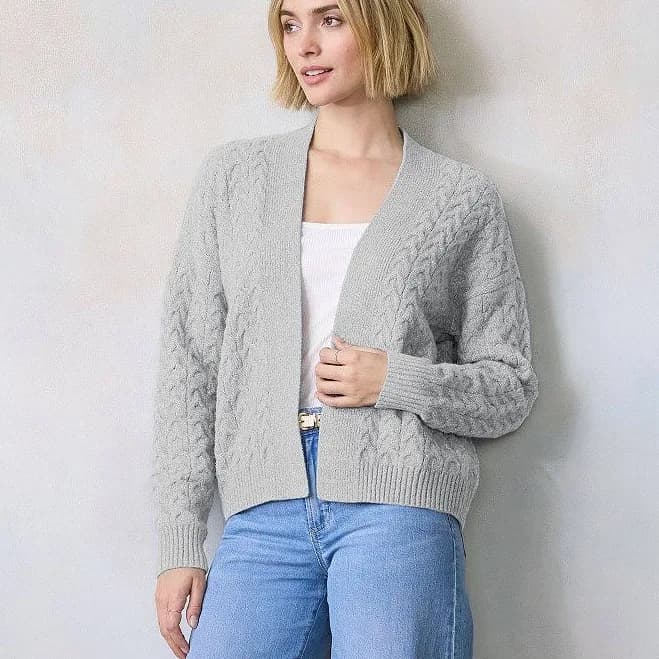 Juniors' LC Lauren Conrad Cable Open Cardigan Sweater, Women's, Size: Small, Cloudy Gray