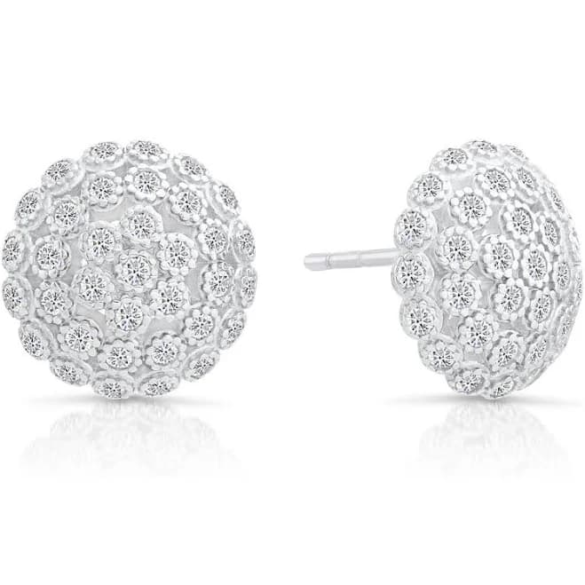 Sterling Silver CZ Large Flower Stud Earrings