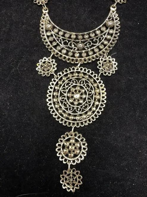 Large 3 Tiered Silver Filigree Statement Necklace