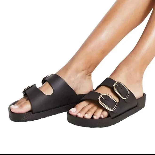 London Rebel Double Buckle Footbed Sandals In Black - New Women | Color: Black | Size: 6.5