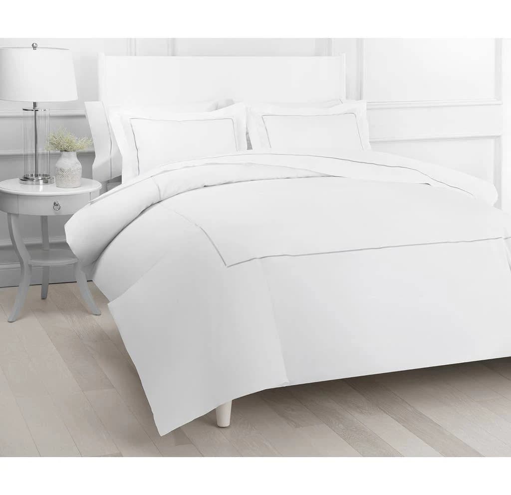 Melange Home 300 Thread Count Percale Single Embroidered Stripe Duvet Set
