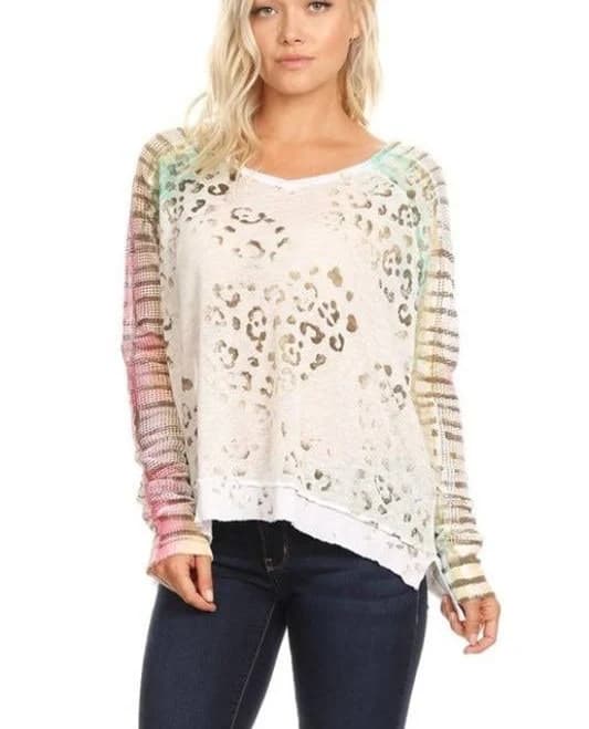 T-Party Neon Rainbow Fishnet Art Dye Knit Top