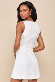 Ivory Tweed Mini Dress - Sleeveless Dress - Button-Front Dress - Lulus