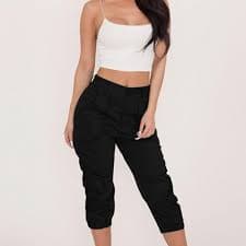 Women's High Waisted Cargo Capris Lightweight Hiking Outdoor Cropped Pants Baggy Athletic Joggers Sweatpants (Black,Small) at Amazon Women's Clothing store