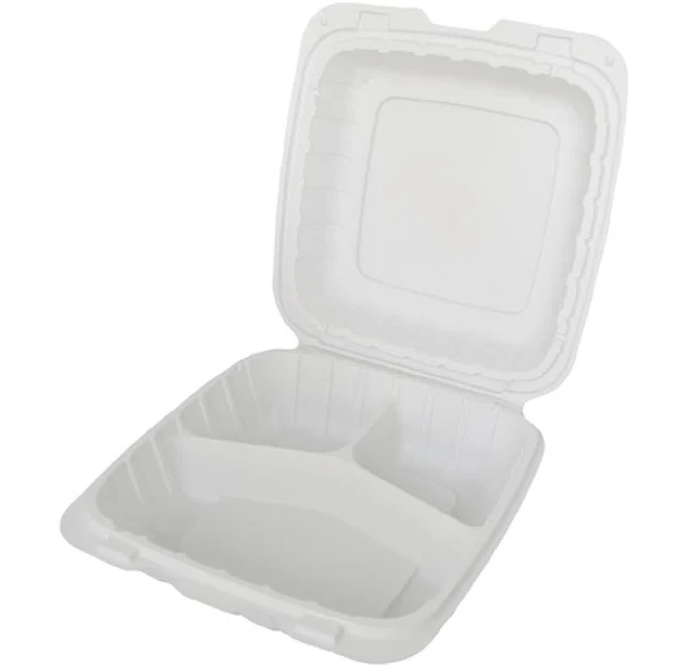 International Tableware TG-PM-883 8" x 8" 3-Compartment Plastic Clamshell Take-