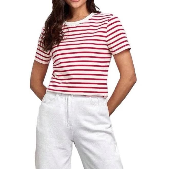 Levi's T-shirt For Women White With Red Horizontal Strips Short