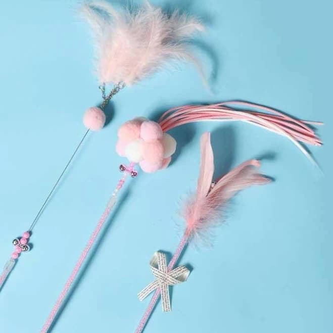Cute Tassel Plush Feather Cat Interactive Cat Toy Wand Stick Combo