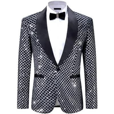 Lars Amadeus Men's Shawl Lapel Sequin Blazer