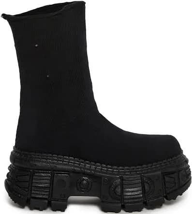 New Rock Stretch Sock Platform Boots - BLACK / 39