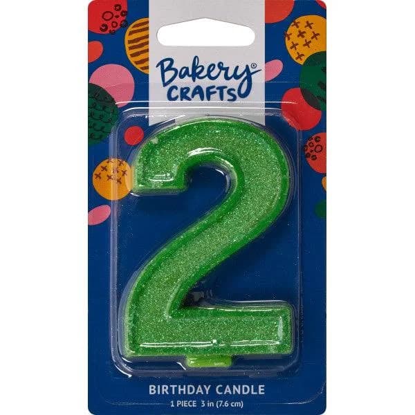 Bakery Crafts 3'' Green Glitter Candle Number 2