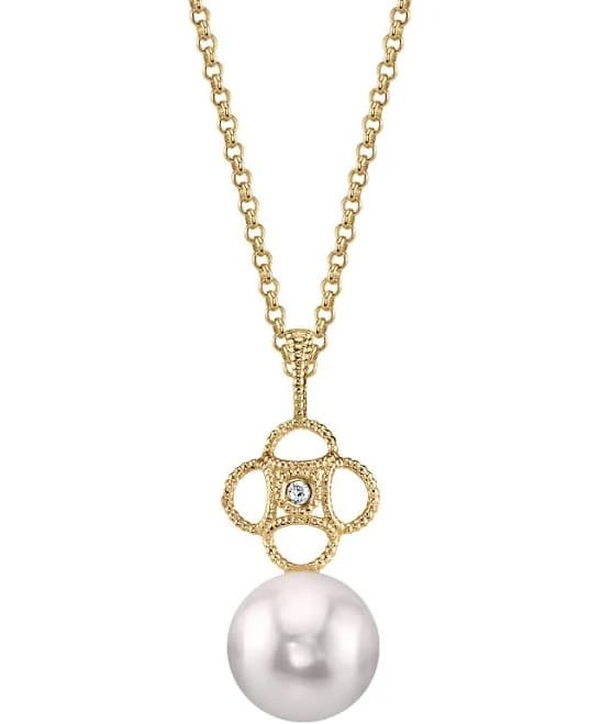 14K Gold Akoya Pearl and Diamond Lacy Pendant