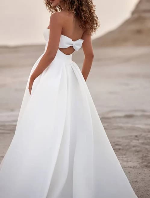 Missacc Strapless A-Line Satin Wedding Dress with Bow(s)