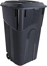 32 Gallon Wheeled Garbage Can, Heavy-Duty Plastic Trash Bin with Attached Lid, Rugged Wheels & Easy-Grip Handle for Indoor & Outdoor Use