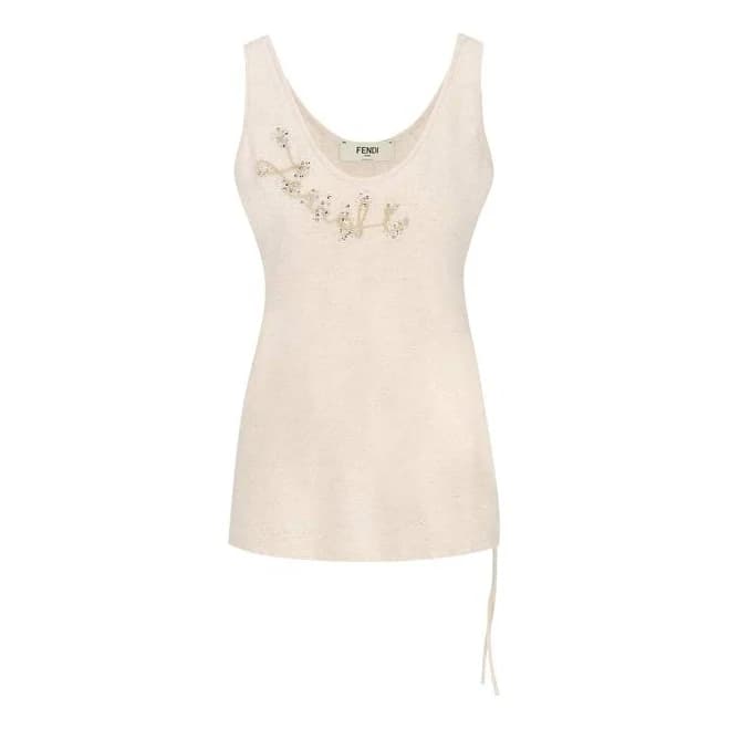 Fendi Logo Detailed Embellished Tank Top - L
