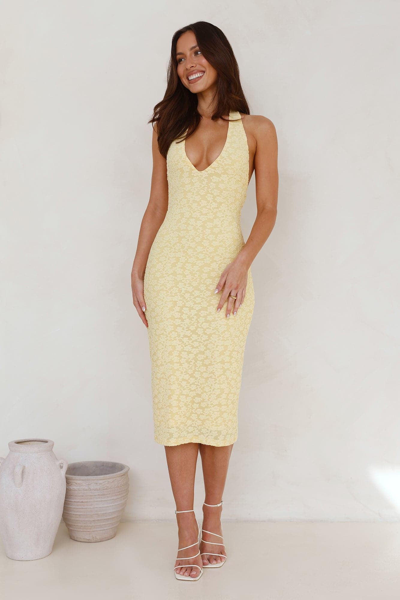 Sassy Socialite Halter Midi Dress Yellow | Hello Molly