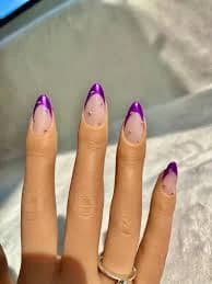 Purple Chrome French Tip Press On Nails with Iridescent Crystals