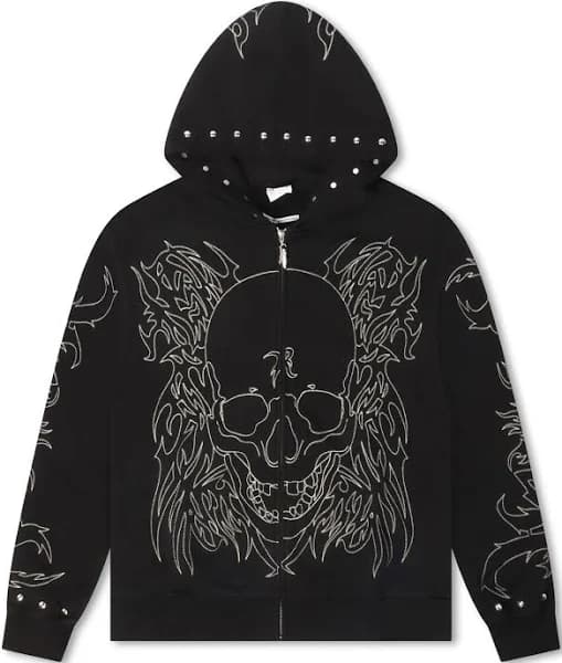 Revenge Tribal Skull Studded Zip-Up