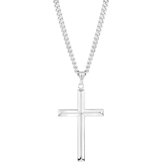 Reeds Men's Sterling Silver Beveled Edge Cross Pendant with 24-inch Chain