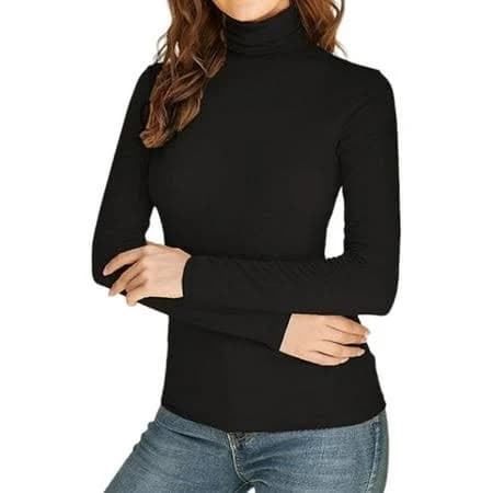 Suining Women's Turtleneck Long Sleeve Shirt Slim Fit Thermal Base Layer Tops Black XL