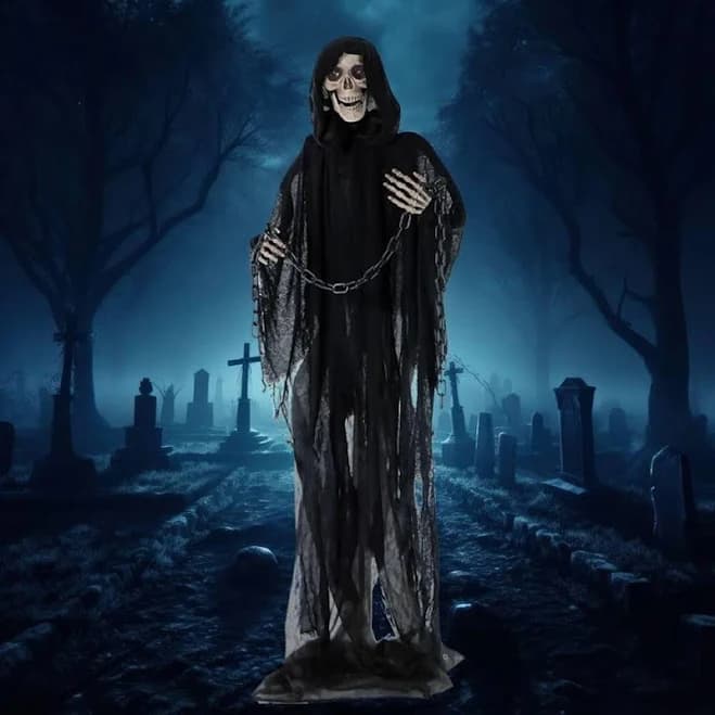 Haunted Hill Farm 5'5" Life-Size Animated Grim Reaper with Chain