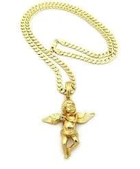 Solitaire Angel Pendant 5mm 24" Diamond-Cut Cuban Link Chain Necklace in Gold-Tone